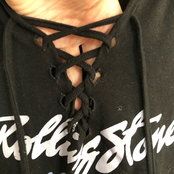 Rolling Stones black lace up neck detail rainbow logo tunic dress medium - Picture 3 of 6
